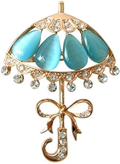 Navachi 18k Gold Plated Created-Opal Crystal Umbrella Brooch pins