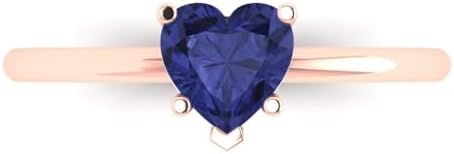 Clara Pucci 1.0 ct Heart Cut Solitaire Simulated Blue Tanzanite 5-Prong Engagement Wedding Bridal Promise Anniversary Ring 14k Rose Gold