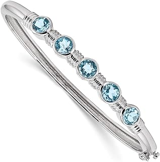 Swiss Blue Topaz Bangle Bracelet in Rhodium Plated 925 Sterling Silver for Women, Stackable Hinged Cuff Design