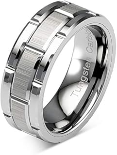 100S JEWELRY Tungsten Rings For Men Wedding Band Silver Brick Pattern Brushed Engagement Promise Size 6-16