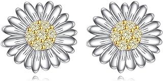 925 Sterling Silver Daisy Stud Earrings with Cubic Zirconia Gems - Elegant Jewelry Gift for Women & Girls, Featuring Secure Stud Back Finding