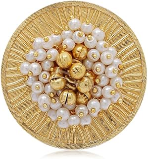 I Jewels Gold Plated Indian Wedding Bollywood Ethnic Adjustable Finger Ring Embellished With ghungroo and pearl