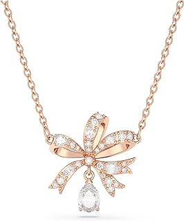SWAROVSKI Volta Necklace, Earrings, and Bracelets Jewelry Collection, Bow-Inspired Pink and Clear Crystals with Rose-Gold Tone Finish