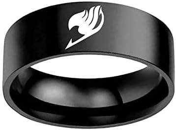 Ring for Men Boys Women Fairy Anime Tail Rings 8mm Width Size 6-12 Engraved Tail Black Ring Gift Party Wedding Jewelry
