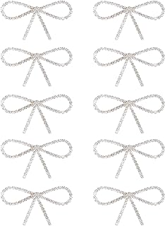 10Pcs Alloy Pin Clasp Rhinestone Bow Brooch, Flash Glass Chain Accessory for Dress / Hair Pin, Eyelet Design