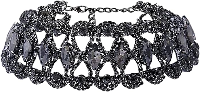 Rhinestone Choker Necklace Prom Jewelry for Women - Statement Diamond Flower Crystal Choker Necklace Costume Jewelry for Women - Mothers Day Gifts