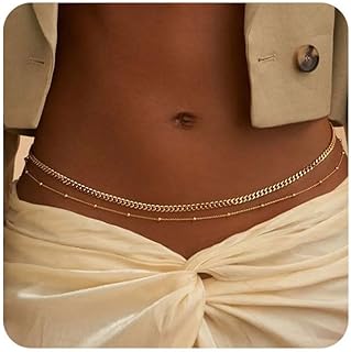 Lobster Clasp Brass Belly Chain Body Jewelry, BERISO Double-layered Boho Beach Waist Chain for Women, Adjustable Size, No Gemstone, USA Origin
