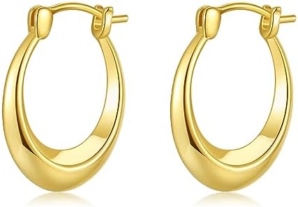 DAILY VIBES Small Gold Chunky Hoop Earrings for Women 14K Gold Plated 925 Sterling Silver Post Oval Huggie Hoop Earrings for Girls Dainty Thick Gold Hoops