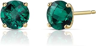 Stunning Emerald Green Diamond Stud Earrings with Friction Back for Women in a Classic Solitaire Style
