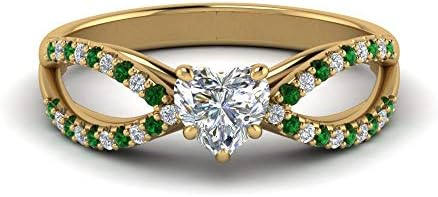 Choose Your Gemstone Reverse Pave Split Shank Diamond CZ Ring yellow gold plated Heart Shape Split Shank Engagement Ring Minimal Modern Design Birthday Gift Wedding Gift US Size 4 to 12