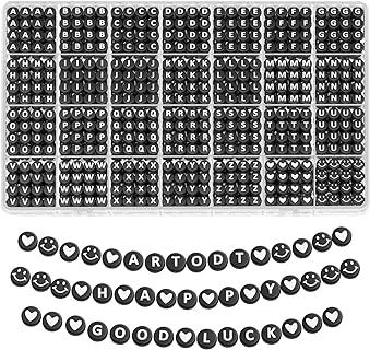 Acrylic Kandi Bead Bracelets Making Kit in Black & White by ARTDOT - Heart-Shaped Alphabet Beads for DIY Jewelry Gifts for Teen Girls