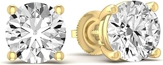 Cryson 18k Gold and Lab Grown Diamond Earring || 1/2 Carat - 5 Carat Lab Grown Diamond | 18K Yellow Gold Four prong Lab-Grown Diamond Solitaire Stud Earrings | screw back | D-E color and VS1 clarity