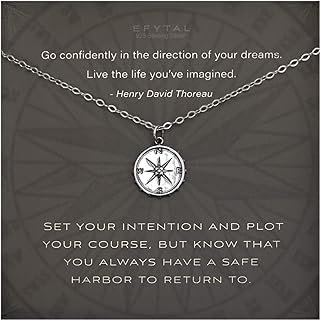 Sterling Silver EFYTAL Pendant Necklace, Studded Compass Design with Lobster Clasp and Cable Chain, Ideal For Women Seeking Inspirational Graduation or New Job Gifts