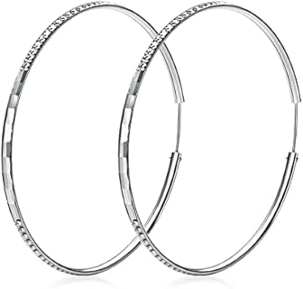 T400 925 Sterling Silver Hoop Earrings Small to Large 3mm Thick Diamond Flower Cut Hoops Gift for Women Girls 20 30 40 50 60 mm