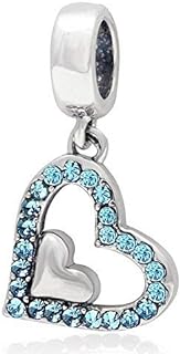 Sterling Silver Clasp Grandchildren Charm Bracelet with ABUN Love Birthstone Crystal, Heart in Heart Design for European Bracelet Lovers