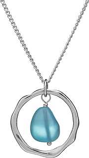 Handcrafted Ocean Waves Pendant Necklace with Tumbled Turquoise Sea Glass, Sterling Silver Box Chain for Nature lovers - Elegant, Everyday Wear Design