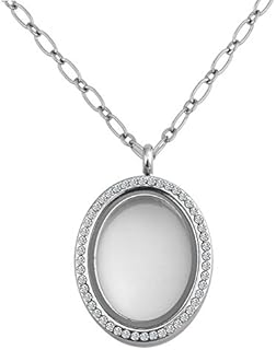 30mm Floating Charm Locket Necklace with 12 Birthstone Living Memory Pendant Jewelry for Women Girls Stainless Steel