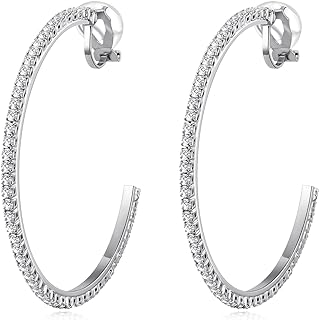 YOQUCOL 4.3CM(1.7in) Clip On Hoop Earrings Cubic Zirconia Non Pierced Ears Hoops for Women Girls