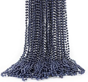 GiftExpress 144pc Navy Blue Mardi Gras Beads Necklaces, Metallic Navy Blue Beaded Necklace, Mardi Gras Throws, Party Beads Costume Necklaces