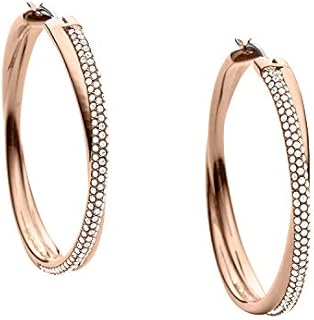 Michael Kors Stainless Steel and Pavé Crystal Hoop Earrings for Women, Color: Rose Gold (Model: MKJ3671791)