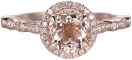 1.20 Carat Round Shape Simulated Pink Moragnite and White Diamond Halo Prong Set Wedding Engagement Ring in 14K Rose Gold Plated 925 Sterling Silver Gift for Womens