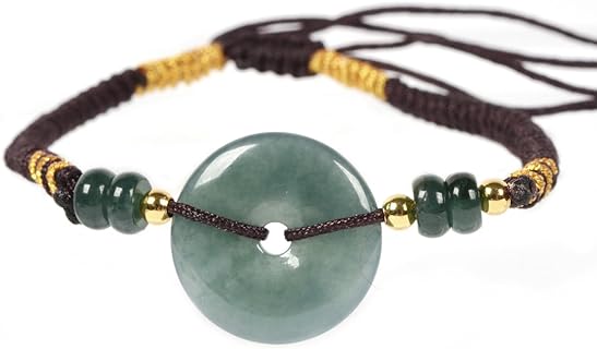 Cord And Bead Chain Jade Bangle Bracelet - Feng Shui Prosperity Jadeite Beads for Men and Women - Good Luck and Wealth Attracting Design