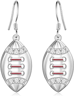 Cubic Zirconia Football Earrings Studs with French Wire Back Findings - 925 Sterling Silver Earrings for Women - Drop Design Sports Gifts for Girls