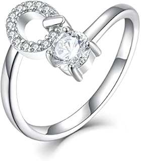 Women's Sterling Silver Stackable Initial Rings with Cubic Zirconia - Alphabet A-Z, Adjustable Size 7 by STARCHENIE