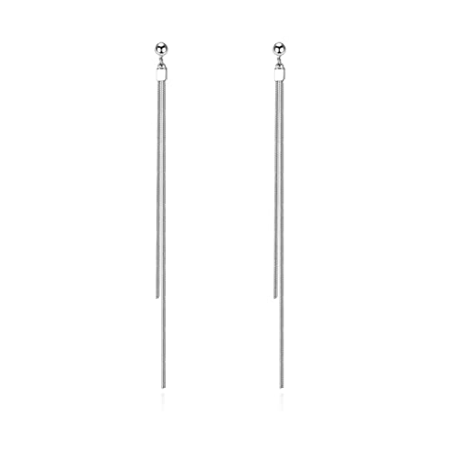 Reffeer Solid 925 Sterling Silver Tassel Chain Dangle Earrings for Women Girls Long Dangle Drop Earrings Line Minimalist