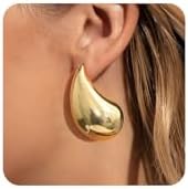 FUNEIA Chunky 14K Gold Plated Teardrop Earrings for Women with Push Back Design - Extra Large, Lightweight Dangle Earrings in Different Sizes (2cm, 3cm, 4cm) - Hypoallergenic Copper Metal