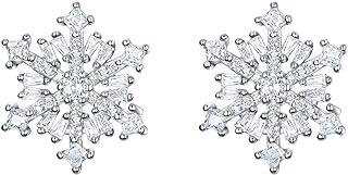 EVER FAITH 925 Sterling Silver Cubic Zirconia Winter Snowflake Flower Elegant Stud Earrings