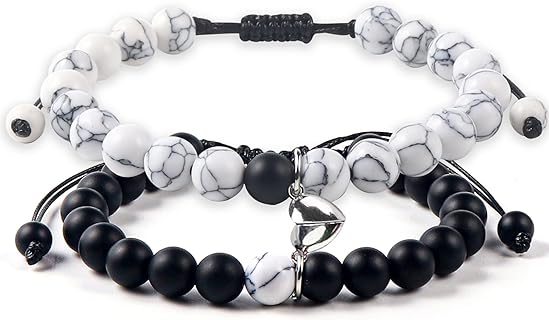2 Pcs Magnetic Couples Bracelets Matching Bracelets Adjustable Connecting Bracelets, Double Rope Strong Couple Gifts Friendship Beads Bracelet