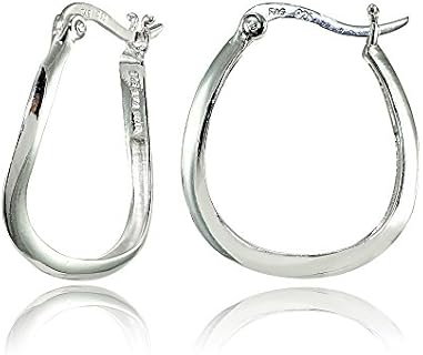Hoops & Loops 925 Sterling Silver Curved Flat 22mm Hoop Earrings for Women Teen Girls, Silver, Yellow Gold, Rose Gold