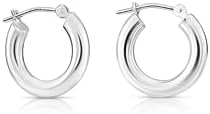 14K White Gold Classic Chunky Hoop Earrings, Solid White Gold Chunky and Lightweight Shiny Hoops, 3mm Tube Thickness