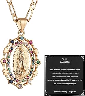 14K Gold Plated Virgin Mary Prayer Pendant Necklace with Cubic Zirconia & Box Chain, Lobster Clasp - Ideal Gift for Women & Girls