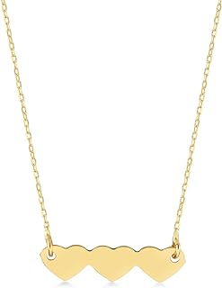 14k Yellow Gold Cable Chain Necklace with Three Hearts Pendant for Women, Spring Ring Clasp, Love Jewelry for Anniversary Gifts