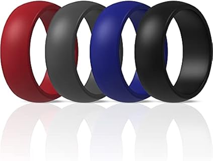 Durable and Practical ThunderFit Silicone Wedding Rings for Active Men - Set of 4 Red Engagement Bands 8.7mm Wide 2mm Thick