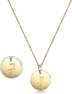 Hammered 14K Gold-Plated Stainless Steel Double-Sided Engraved 'J' Initial Necklace with Adjustable Cable Chain Pendant Enhancers
