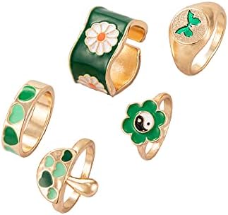 Catchy Y2K Fashion Enamel Stackable Rings - Alloy, No Gemstone, Trendy Mushroom/Butterfly/Yin Yang/Flower/Heart Designs - Perfect Accessory for Women and Teen Girls