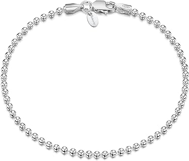 Amberta 925 Sterling Silver 2 mm Ball Chain Bracelet Size 7" 7.5" in