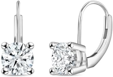 Round Lab Grown White Diamond or Cubic Zirconia Solitaire Lever Back Drop Earrings for Women in 925 Sterling Silver