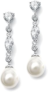 Mariell Pearl Dangle Wedding Earrings with Cubic Zirconia Crystals, Pearl Bridal Earrings, Jewelry for Brides, Homecoming, Mother of the Bride