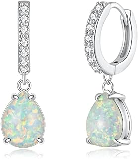 CiNily Gold Plated Teardrop/Round-Cut Cabochon Opal Earrings Dangle Drop Earrings Jewelry Gift for Women Girls