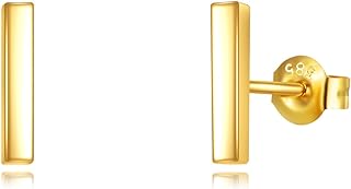 14k Yellow Gold Bar Earrings Polished Stud 10mm Line Stick Minimalist Earrings