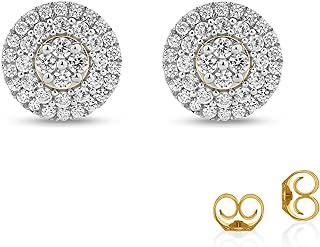 La Joya Pull-Back 1-2 CT TW White Gold Cluster Lab Grown Diamond Stud Earrings, Sustainable Unisex Fashion Earrings