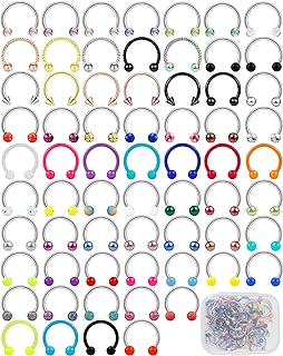 ONESING 53-80 Pcs Septum Rings 16g, Septum Rings for Women Septum Piercing Jewelry Horseshoe Nose Hoop Rings Lip Tragus Cartilage Earrings Stainless Steel Body jewelry 10mm