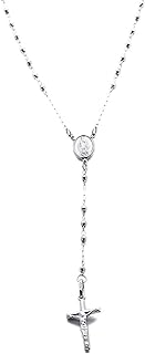 Solid 14K White Gold Chain 3mm Bead Rosary Chain Necklace (16, 18, 20, 24 Inches)