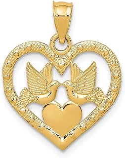 14k Gold Kissing Doves Over Love Heart Pendant Necklace Heart Fram Measures 20.2x16.97mm Wide Jewelry for Women