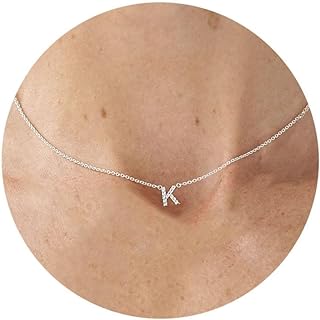 Initial Necklaces for Women, Dainty Silver Letter Necklace Sterling Silver Personalized CZ Initial Necklace Cute Monogram Name Necklace Simple Silver Necklace for Women Trendy Silver Jewelry