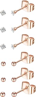 Hayfunaa 6Pairs 2mm/3mm Surgical Steel Hypoallergenic Piercing Studs, 20G 14K Real Gold Filled Tiny Stud Earrings Set for Multiple Hole Piercing (Cubic Zirconia, Pearl, Ball)